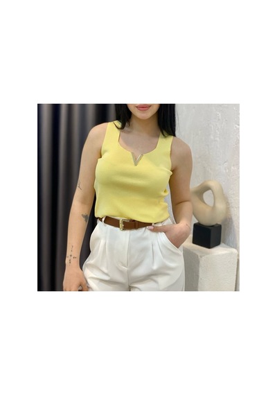 Çınar Boutique V Toka Detaylı Tişört Sarı Sarı