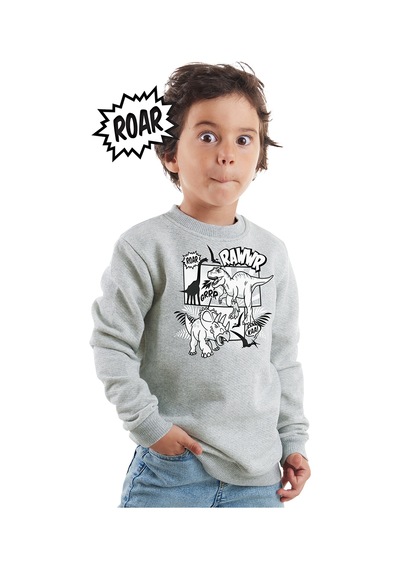 Denokids Rawr Dino Erkek Çocuk Sweatshirt -  Gri Melanj