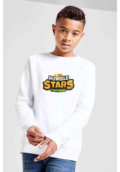 Tshirthane Rumble Stars Football Logo Baskılı Unisex Çocuk Beyaz Sweatshirt