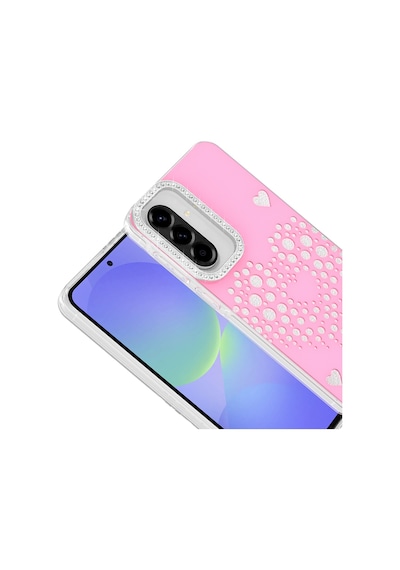 Maks Technology Samsung Galaxy Uyumlu A36 Kılıf Damla Taşlı Mkst Rivas Sert Pc Kapak - Pembe
