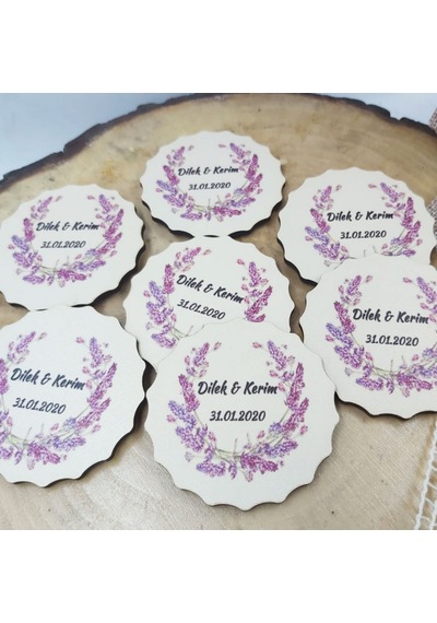 Çiçek Desenli Ahşap Magnet Lavanta Çiçek Baskıllı Kişiye(30 Adet)