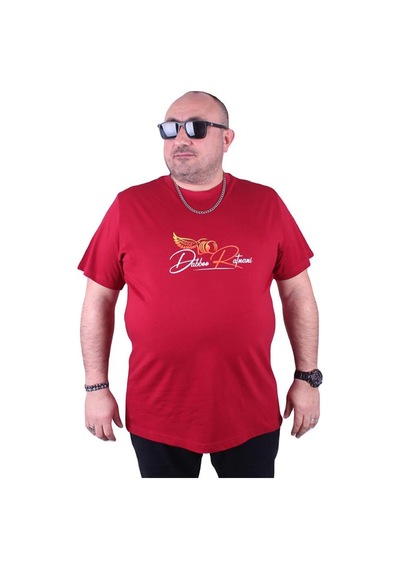 Starbattal Büyük Beden Sıfır Yaka Tişört Wings 23112 Bordo-Bordo Çok Renkli
