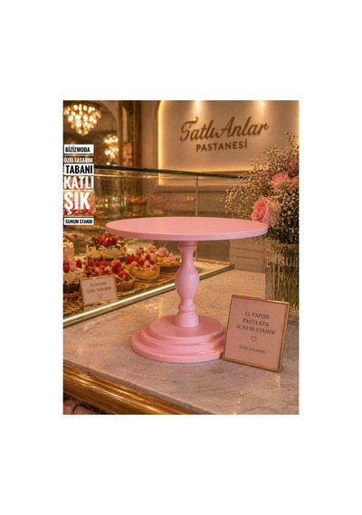 Pasta Standı Ahşap Ayaklı Katlı Sunum Servis Standı Pasta Kek Standı Düzenleyici Pembe