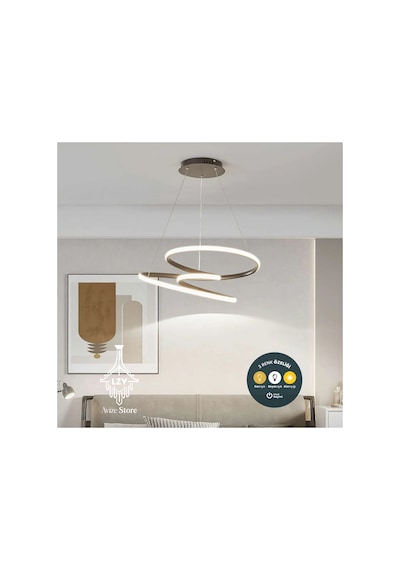 Modern Siyah Sarmal Helix Led Avize - Kumandalı & 3 Renk Işık 50cm