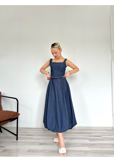 Keymoda Kadın Denim Balon Etek Mavi Mavi