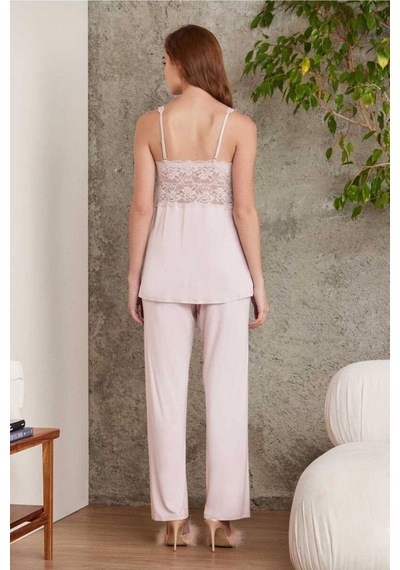 Pierre Cardin Dantelli Sabahlıklı Penye Pijama Takımı Pudra 001