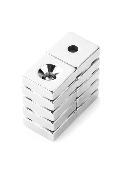 Dünya Magnet 5 Adet, Havşa Delikli, Neodyum Mıknatıs, 15x15x5 Mm, D:8/4 Mm, Köşeli, Güçlü Magnet, N35 Kalite