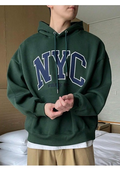 Altamira Erkek Siyah Nyc Baskılı Oversize Kapşonlu Sweatshirt 001