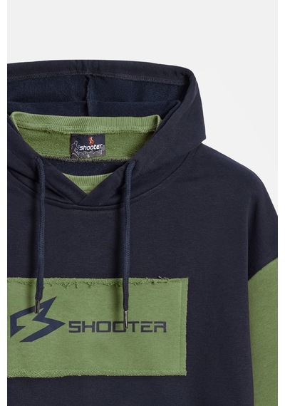 Shooter Sportwear Shooter Erkek Oversize Kapüşonlu Baskılı Kanguru Cepli Sweatshirt Lacivert - Haki