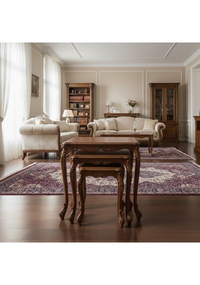 Majestic Fransız Still 3'lü Ahşap Zigon Sehpa Ceviz