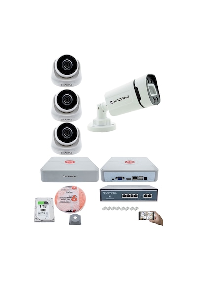 Ip Güvenlik Kamera Seti - 3 İç Mekan Ip Kamera, 1 Dış Mekan Ip Ka