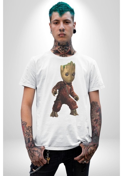 Bebek Groot Guardians Galaxy Unisex Unisex Beyaz Organik Baskılı T-shirt Penye Yüksek Kalite Beyaz