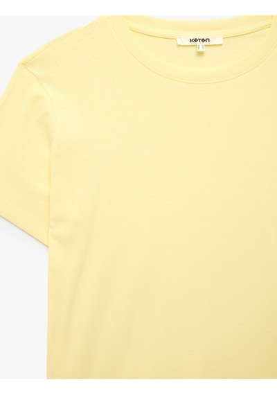 Koton Pamuklu Kısa Kollu Bisiklet Yaka Oversize Basic Tişört Sarı 6sak50524ek