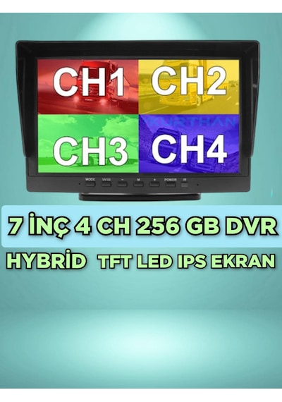 7 İnç Hybrid Dvr Monitör 4 Kanal 256 Gb 12-24 Volt