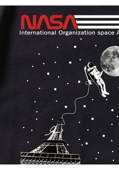 Erkek Siyah Oversize Nasa Baskılı T-shirt Siyah