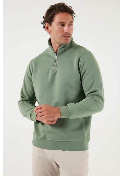Buratti Pamuklu Regular Fit Yarım Fermuarlı Dik Yaka Erkek Sweat 59052592 Elma Yeşili