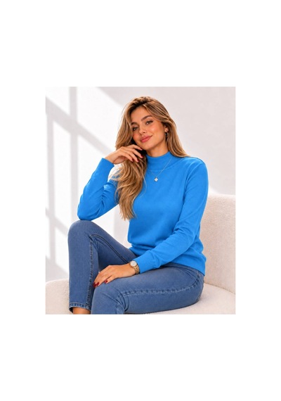 Hira Life Fashion Kadın Şık Tasarım Ve Yumuşak Dokulu Dik Yaka Triko Basic Kazak Bluz Mavi Mavi Hira Life Fashion Kadın Şık Tasarım Ve Yumuşak Dokulu Dik Yaka Triko Basic Kazak Bluz Mavi Mavi