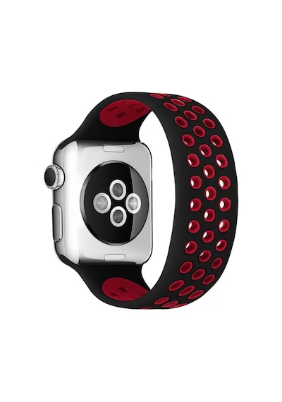 Newface Apple Watch 42mm Ayarlı Delikli Silikon Kordon - Siyah-kırmızı Diğer