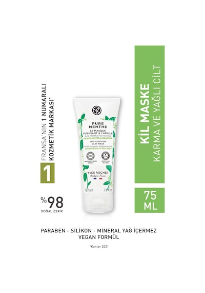Yves Rocher Pure Menthe Karma ve Yağlı Ciltler İçin Kil Maskesi 75 ML