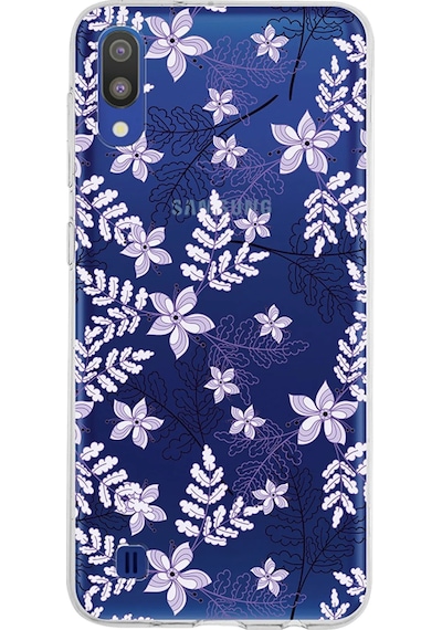 Samsung Galaxy Uyumlu M10 Kapak Floral Lila Tasarımlı Şeffaf Silikon Kılıf