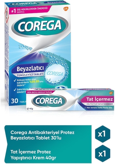 Protez Beyazlatıcı Tablet 30'lu + Tat İçermez Protez Yapıştırıcı Krem 40gr