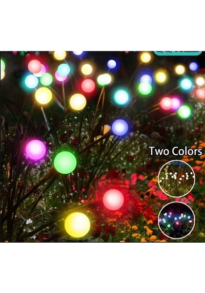 2 Adet Güneş Enerjili Rgb 8 Top Çok Renkli Ateş Böceği Led Bahçe Aydınlatma Solar Bahçe Süsü Diğer