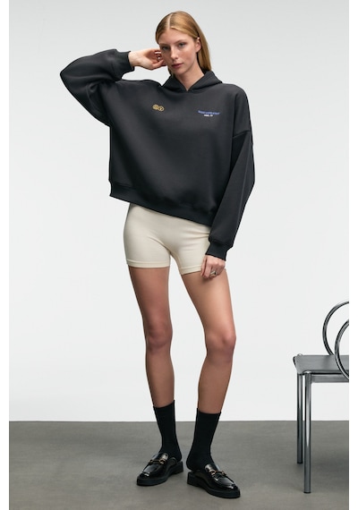 Grımelange Luxe Kadın Renk Nakışlı Ve Arkası Baskı Detaylı Kapüşonlu Antrasit Sweatshirt Antrasit