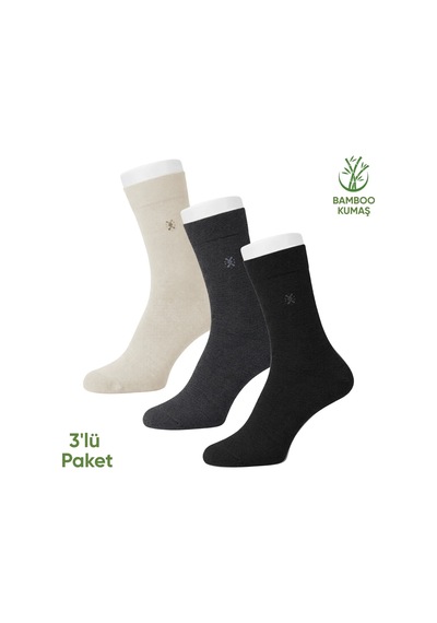 Bambu Erkek Soket Çorap - 3 Çift - Dikişsiz - Gori -17135 - Set 1 Çok Renkli