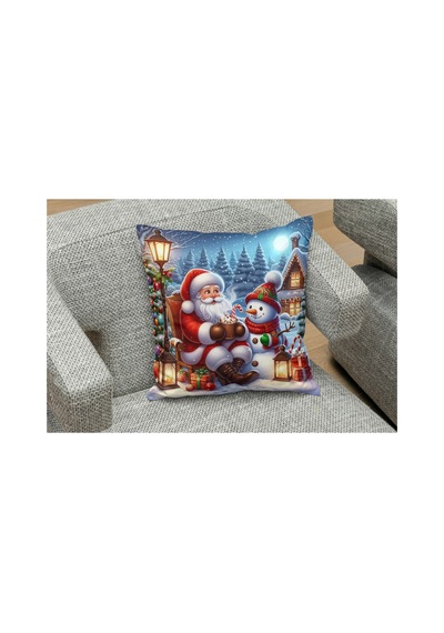 Owl Bag Yılbaşıyeni Yıl Serisi Noel Baba Ve Kardan Adam Desenli Tasarım Kare B0ş Yastık Kılıfı Çok Renkli