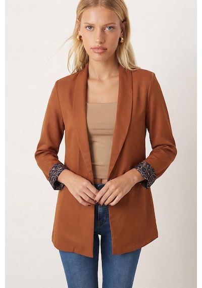 Armonika Kadın Camel Kol İçi Leopar Desenli Tek Düğmeli Ceket Arm-26k001088