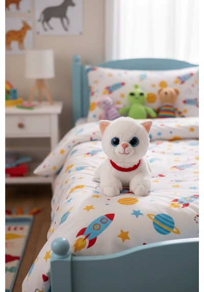 Miyavlayan Peluş Kedi 25 Cm - Yumuşacık Tüylü Sesli Uyku Arkadaşı Ve Hediye Kedi Oyuncak Beyaz