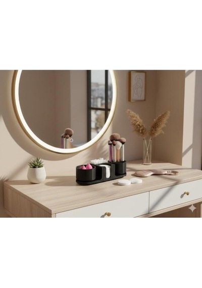 Minimal Makyaj Organizer Seti Fırçalık Pamukluk Süngerlik Masaüstü Kozmetik Düzenleyici Diğer
