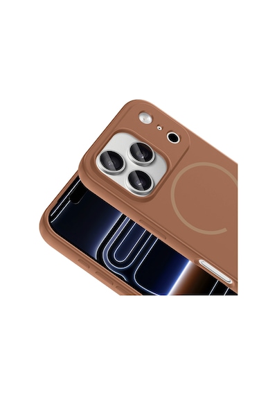 Apple iPhone Uyumlu 17 Pro Kılıf M-safe Şarj Özellikli Meta Kılıf Kahverengi