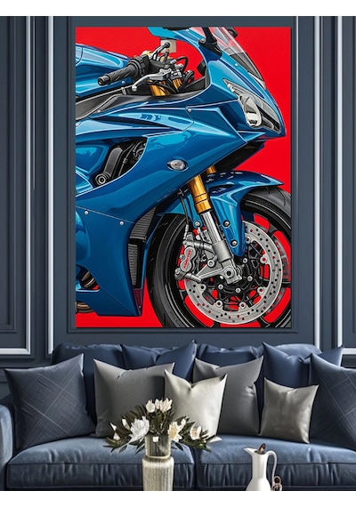 Ahşap Tablo Mavi Motor Hızlı Sürüş