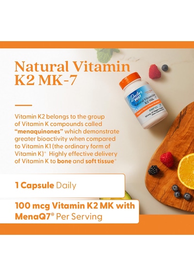 Doctor's Best Natural Vitamin K2 Mk7 Men & Women - Bone Health 100 Mcg Menaq7 Calcium 60 Veg