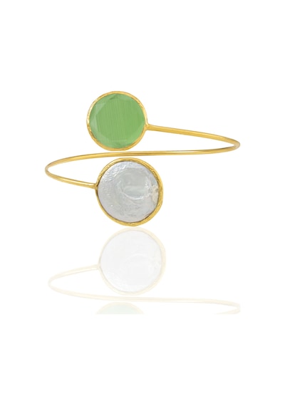 Kadir Jewellery 22 Ayar Altın Kaplama Ayarlanabilir İnci Bilezik Yeşil