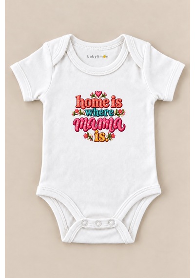 Babylimon Home İs Where Mama İs. Beyaz Kısa Kollu Çıtçıtlı Bebek Zıbını Beyaz - 930083799 Beyaz