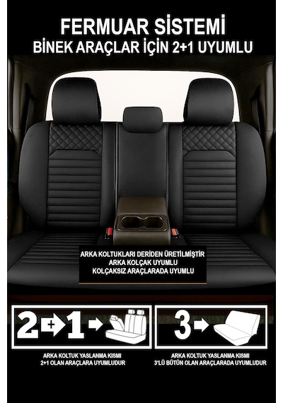 İstanbul Serisi Deri Oto Koltuk Kılıfı Dacia Sandero-stepway-duster Uyumlu Siyah