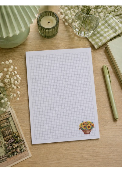 A4 Kareli Ayçiçekli Defter Beyaz - Sarı