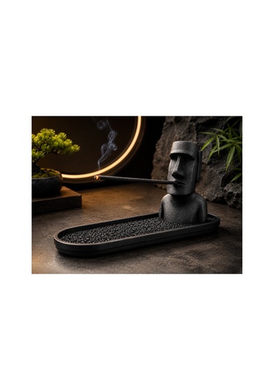 Moai Figürlü Tütsülük Dekoratif Tütsü Standı 3d Baskı Siyah Tütsü Tutucu