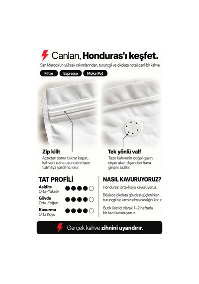 Honduras San Marcos Filtre Ve Espresso Kahve 200 Gr %100 Arabica Yıkanmış - Espresso Makinesi İçin Öğütülmüş