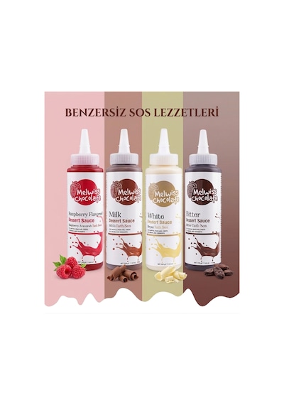 Melwiss 4'lü Bitter-sütlü Çikolata-beyaz Çikolata- Frambuaz Sos Paketi