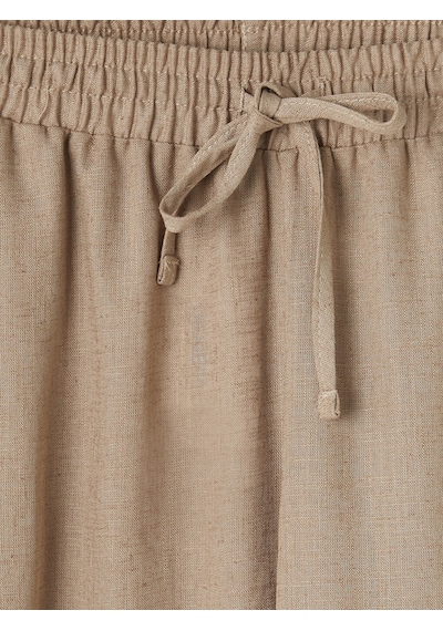 Lcwaıkıkı Petite Bej Beli Lastikli Keten Karışımlı Kadın Pantolon