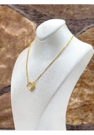 Gold Renk Sedef Taşlı Yonca Kadın Gümüş Kolye Gümüş