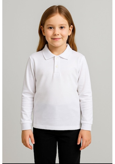 Ga&La Gala Yakalı Düz Uzunkol Unisex Tişört BEYAZ