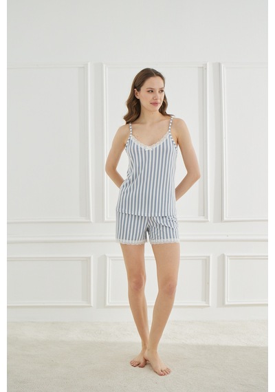 Mihra Kadın İp Askılı Şortlu Yazlık Pijama Takımı AÇIK GRİ