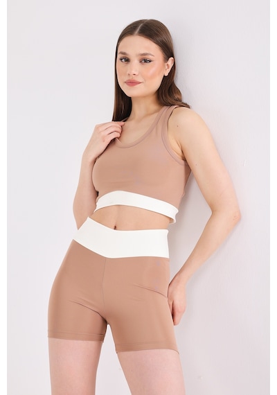Scorp Sense Kadın Spor Büstiyer Kısa Biker Tayt Takımı Bej STANDART