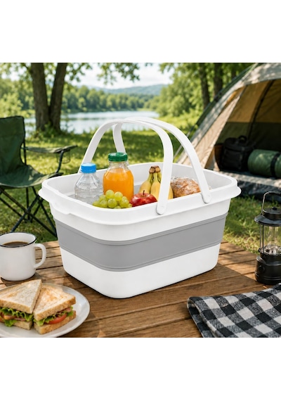 Katlanabilir Piknik Sepeti Ve Mini Masa Seti 21 Litre Kapasiteli Ergonomik Taşıma Kulplu Katlan