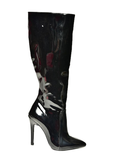 Fox Shoes N372530108 Siyah Rugan İnce Topuklu Sivri Burun Kadın Çizme Siyah-rugan Siyah