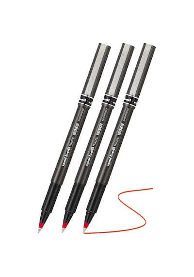 Kırmızı Pilot Kalem Ub-155 Micro Deluxe 3 Adet Uniball Pilot Kalem 0.5 Mm Roller Uçlu Pilot Kalem İnce Uçlu Likit Kırmızı